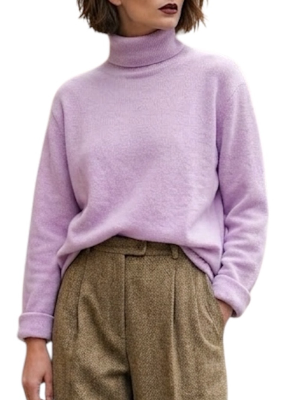 Lord + Taylor pure cashmere lilac purple boxy old money turtleneck sweater XL